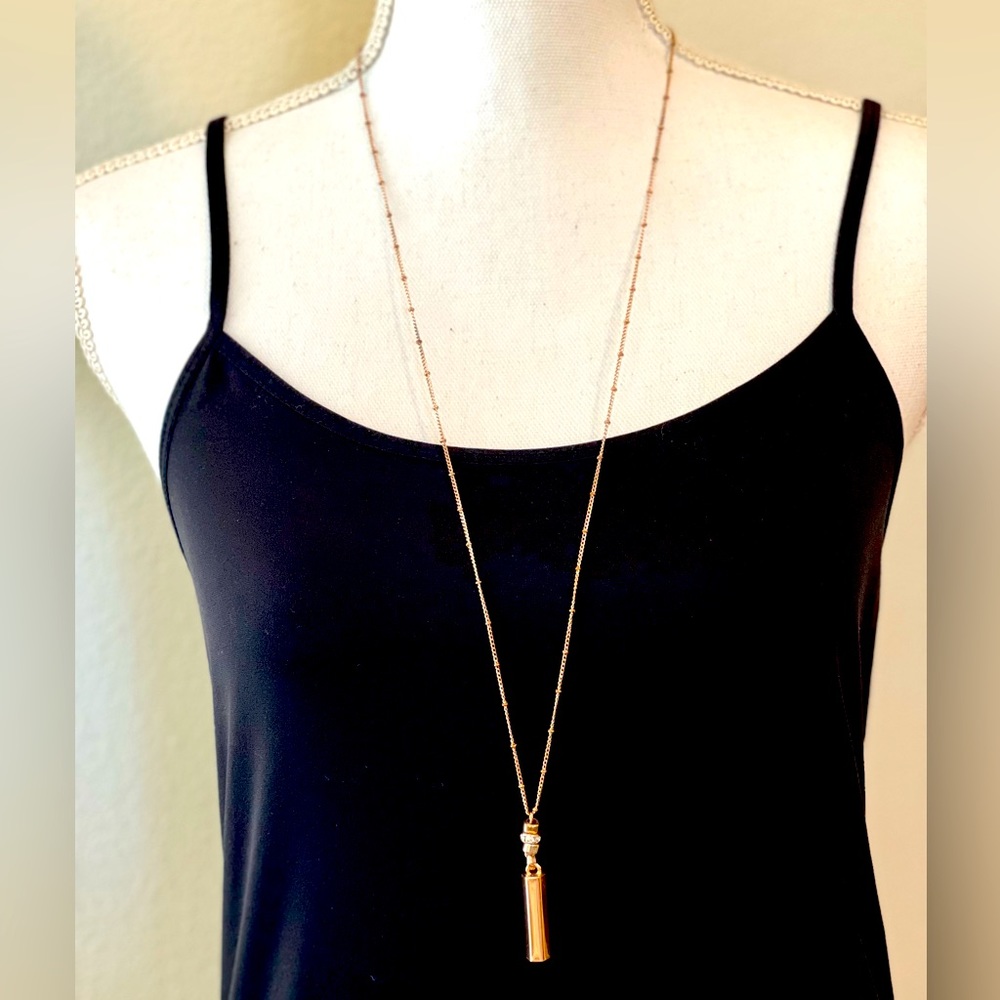 Long Rose Gold Bar Pendant Necklace Minimalist Dainty Layering Jewelry